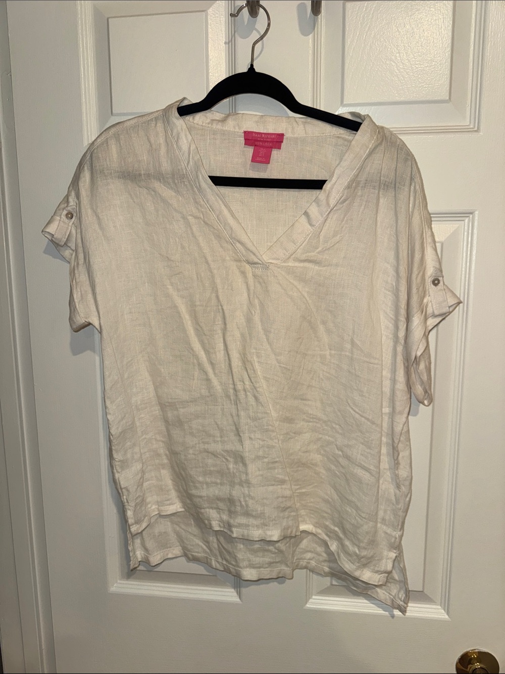 Lightweight V-Neck Linen Blend Top - White